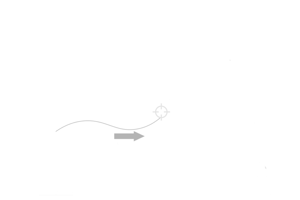 An abstract concept diagram demonstrating the OpenAthena™️ terrain-raycast technique. A drone obtains its location and orientation from GPS and onboard sensors. The vertical angle of its camera is represented by variable theta. A raycast is performed from the drone's location and orientation towards terrain as represented by a Digital Elevation Model