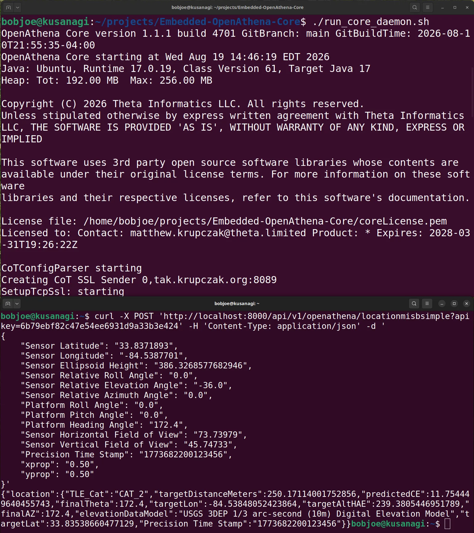 OpenAthena Core v1-1-1 RESTful API MISB demo
