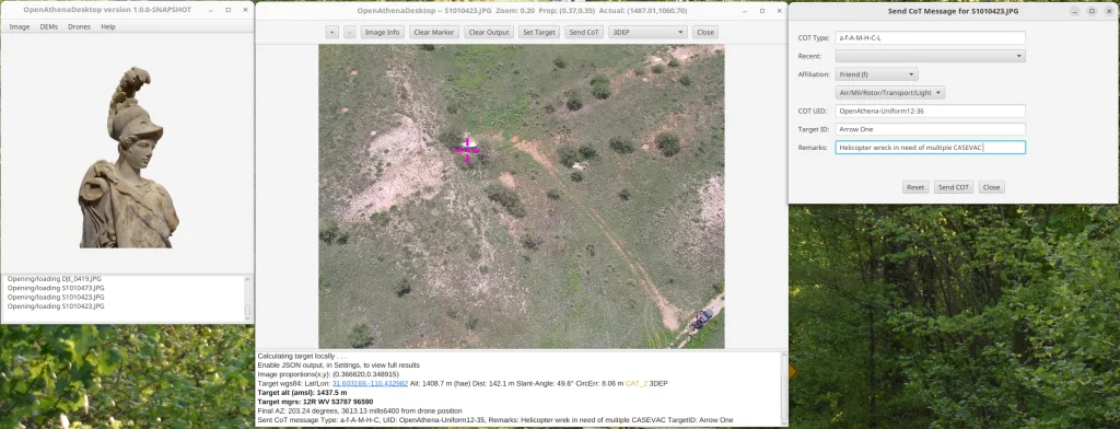 OpenAthena Desktop CSAR and CoT output example screenshot