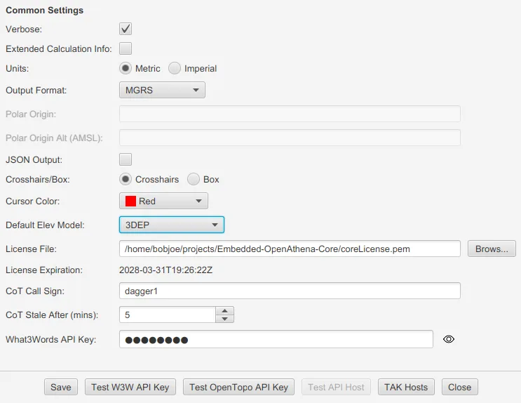 OpenAthena Settings Dialog 